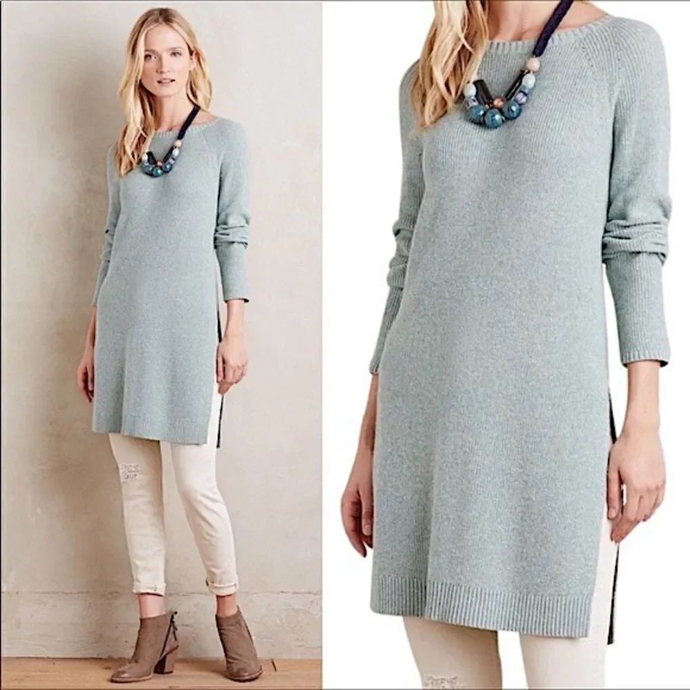 Anthropologie Moth Pasadena Sweater Dress XS Cashmere Blend Coastal Blue tunic